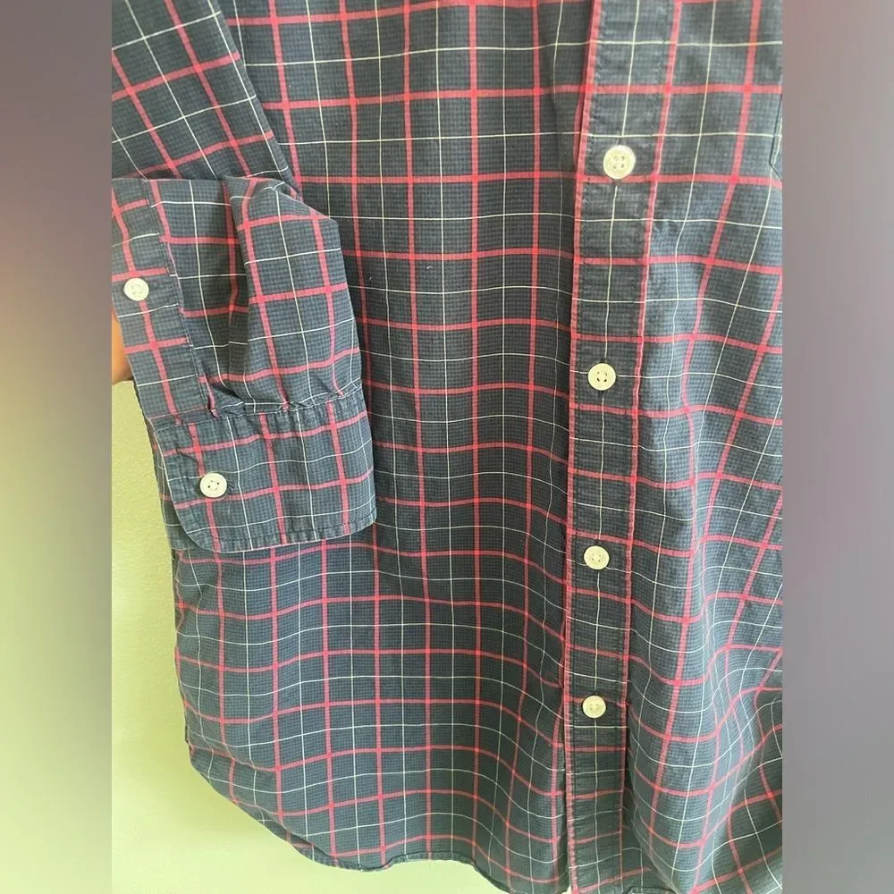 J. Crew 100% Cotton Navy Pink Tartan Long Sleeve Button Down Fall 2012 SZ M